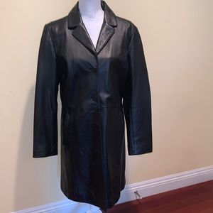 Black Leather Trench Coat Mob Wife Midi Buttons Matrix Preppy Dark Academia
